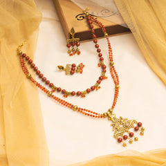 EYKAA RED JASPER AND RED JADE NECKLACE WITH EARRINGS