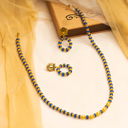 Eykaa  GOLDEN LAVA AND BLUE ONYX NECKLACE WITH EARRINGS