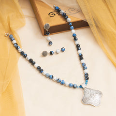 EYKAA AGATE AND WHITE HOWLITE NECKLACE WITH EARRINGS