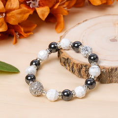 EYKAA HEMATITE AND WHITE HOWLITE STONE BRACELET