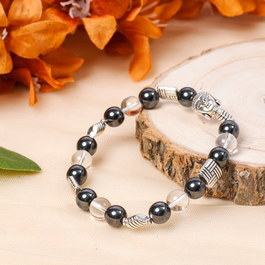 CLEAR QUARTZ, HEMATITE BRACELET