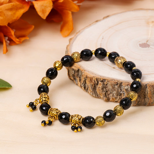 EYKAA BLACK FACETED JADE BARCELET