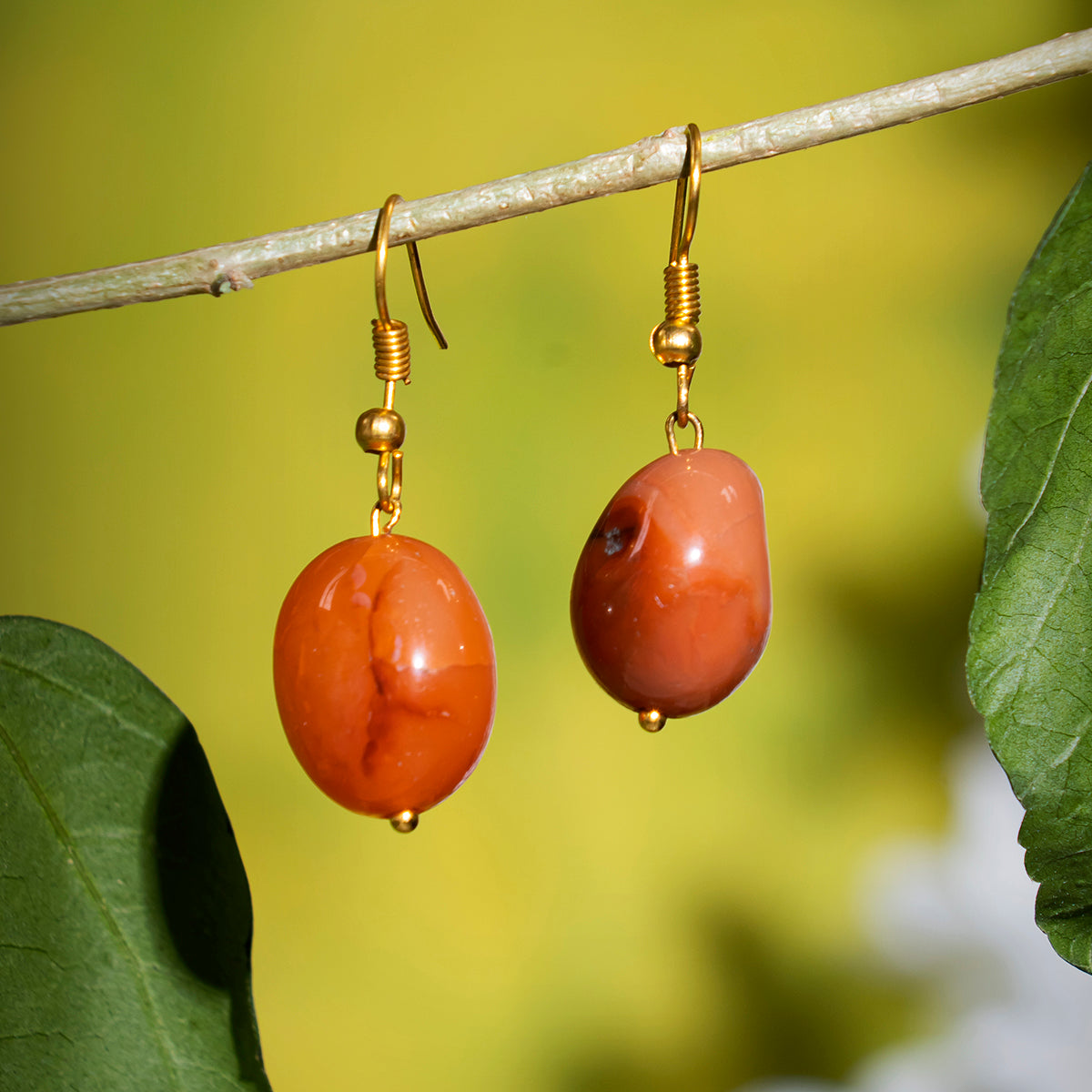 Eykaa earrings that feature Tiger Eye and Leon Tumble semi precious stones on a green background hanging on a thin 
branch.

Eykaa
stone jewellery
womens jewellery
earing for women
bracelet for women
necklace for women
jewellery stores