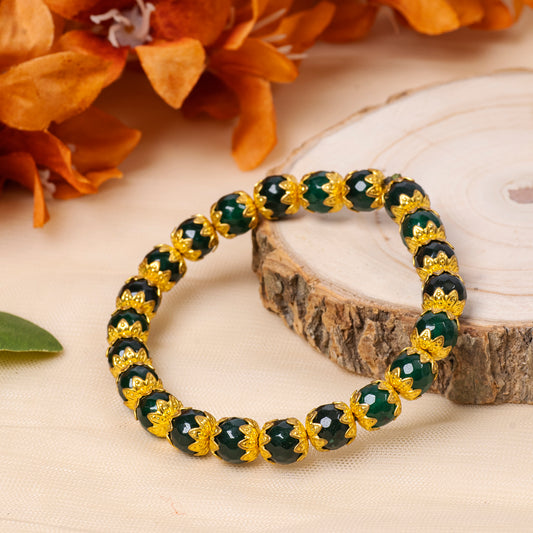 EYKAA GREEN JADE WITH GOLDEN LAVA BRACELET