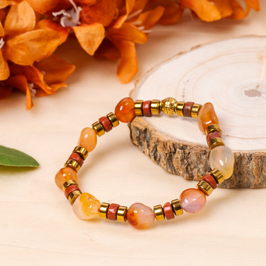 EYKAA CARNELIAN, GOLDEN HEMATITE AND RED JASPER BRACELET