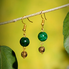 EYKAA GREEN JADE, SHELL PEARLS AND GOLDEN BEADS EARRINGS