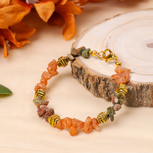 EYKAA UNAKITE AND ORANGE AVENTURINE BRACELET