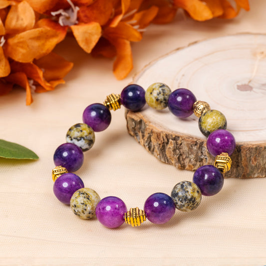 SERPENTINE AND PURPLE JADE BRACELET