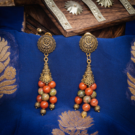 EYKAA RED JASPER AND UNAKITE EARRINGS