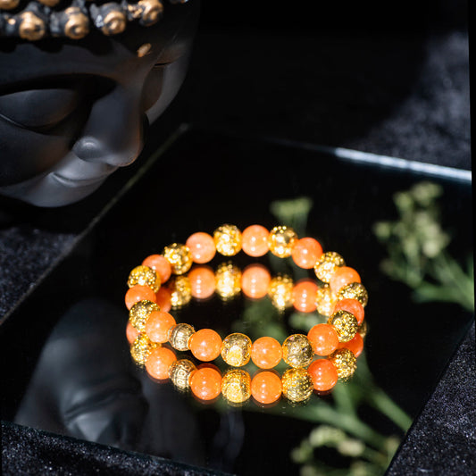 EYKAA ORANGE JADE AND GOLDEN LAVA BRACELET