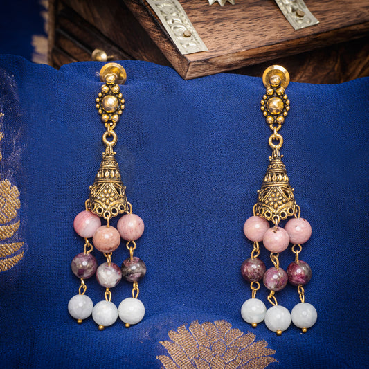 EYKAA MORGONITE, PINK TOURMALINE AND PINK RHODONITE EARRINGS