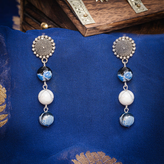 EYKAA AGATE AND WHITE HOWLITE EARRINGS