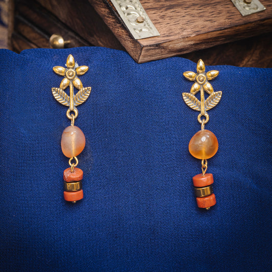 EYKAA CARMELIAN, GOLDEN HEMATITE AND JADE EARRINGS