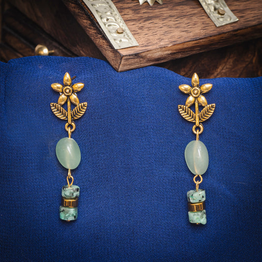 EYKAA GREEN AVENTURINE, DALMATIAN AND GOLDEN HEMATITE EARRINES