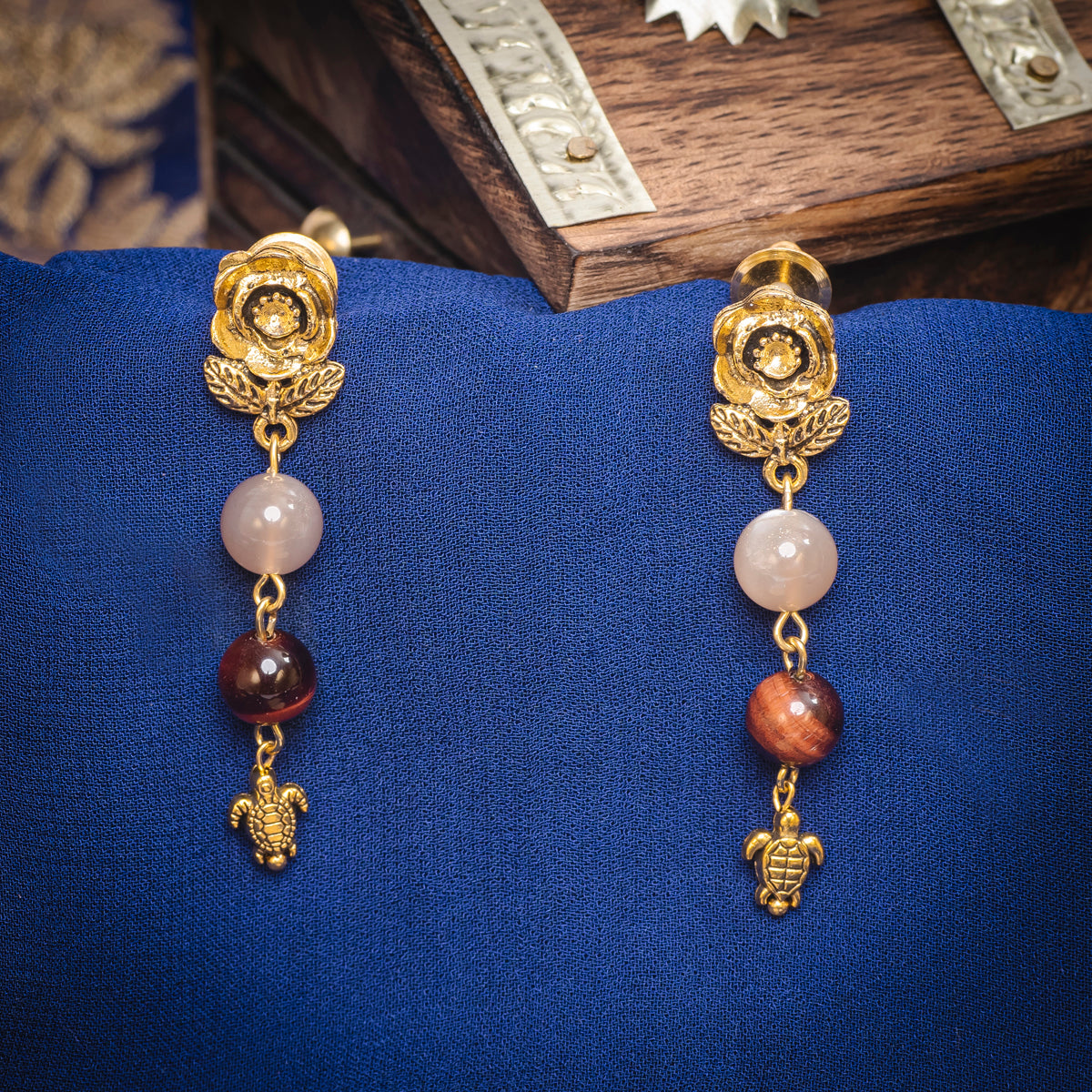 Eykaa  MOONSTONE, RED TIGER EYE EARRINGS