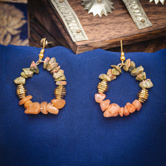 EYKAA UNAKITE AND ORANGE AVENTURINE THREE LAYER NECKLACE AND EARRINGS