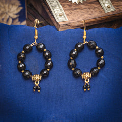 EYKAA BLACK FACETED JADE LAYERED NECKLACE WITH EARRINGS