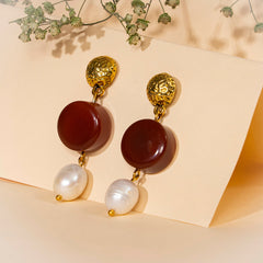 EYKAA CARNELIAN AND FRESH WATER PEARL EARRINGS