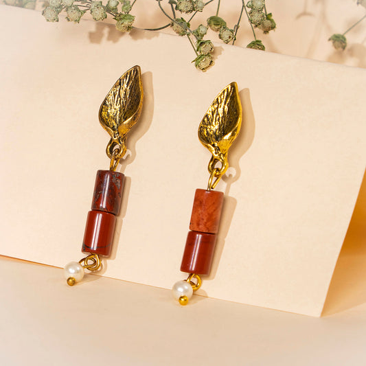 EYKAA RED JASPER AND SHELL PEARLS EARRING