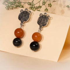 EYKAA ORANGE AVENTURINE, BLACK TOURMALINE AND SMOKY QUARTZ NECKLACE WITH EARRINGS