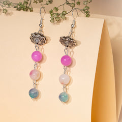 EYKAA PINK AND MULTICOLOR JADE LAYERED NECKLACE WITH EARRINGS