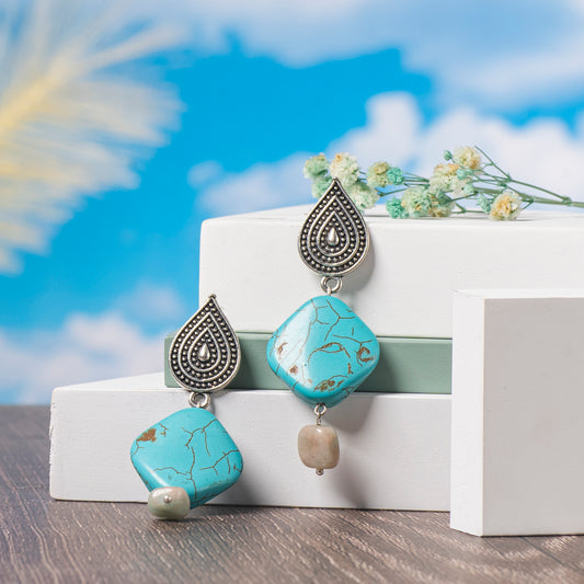 Eykaa Radiant Charm: Amazonite, Tumble Stones, & Firoza Earrings