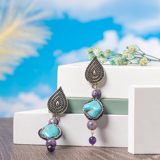 EYKAA LEPIDOLITE AND PHIROZA EARRINGS