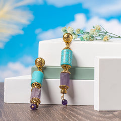 EYKAA AMETHYST, RED JASPER, OPAL AND FIROZA NECKLACE WITH EARRINGS