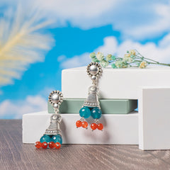 EYKAA BLUE AND ORANGE FACETED JADE EARRINGS