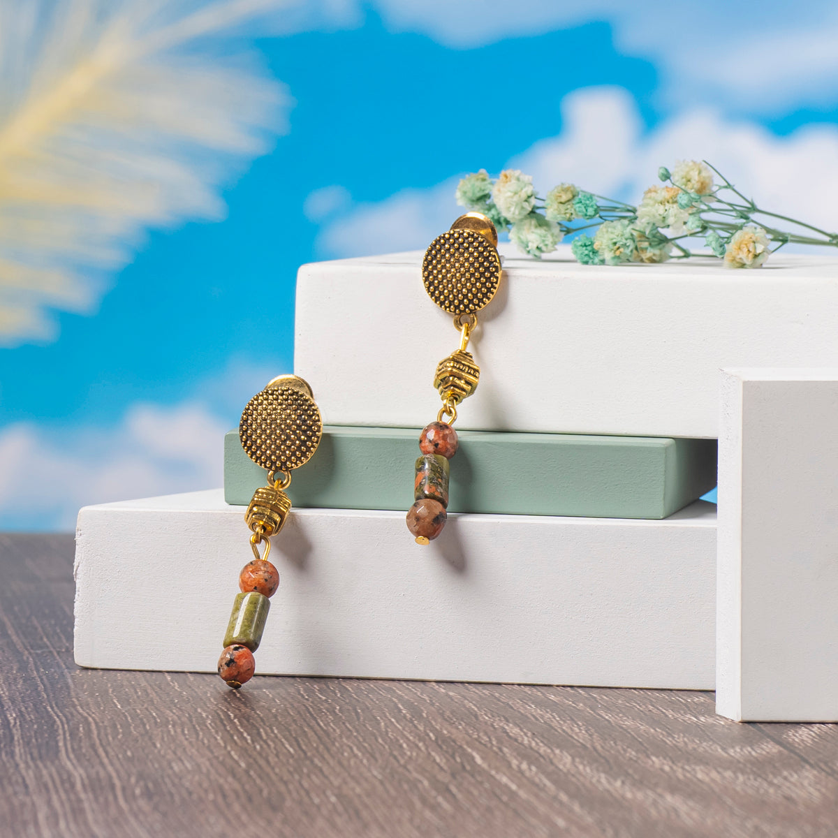 UNAKITE AND DALMENTIAN NECKLACE AND EARRINGS