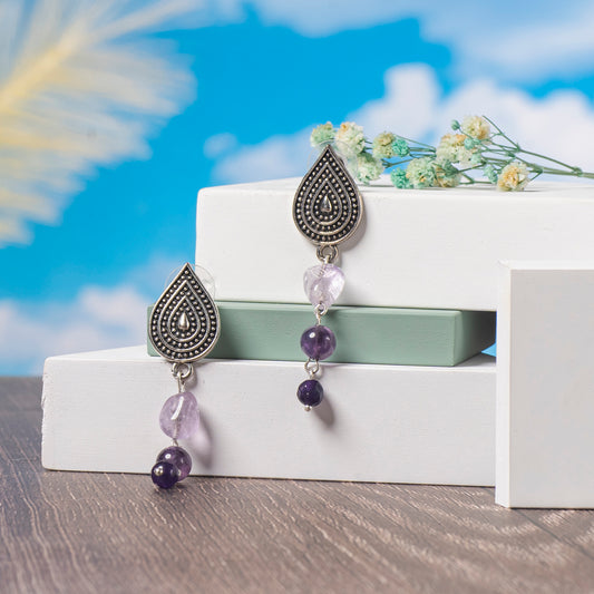 EYKAA AMETHYST AND TUMBLE NECKLACE WITH EARRINGS