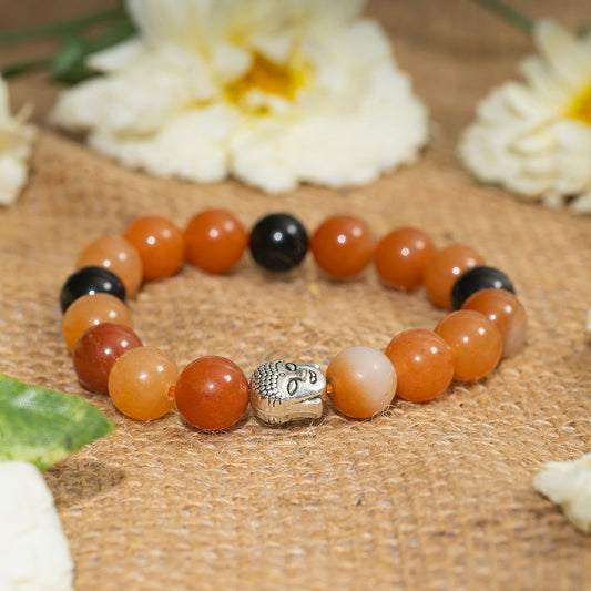 EYKAA ORANGE AVENTURINE,  BLACK TURMULINE AND SMOKY QUARTZ BRACELET