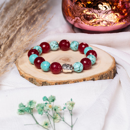 Eykaa Radiant Glamour: Rose Quartz & Maroon Jade Bracelet