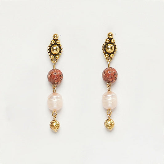 EYKAA ORANGE DALMATIAN AND FRESHWATER PEARL EARRINGS