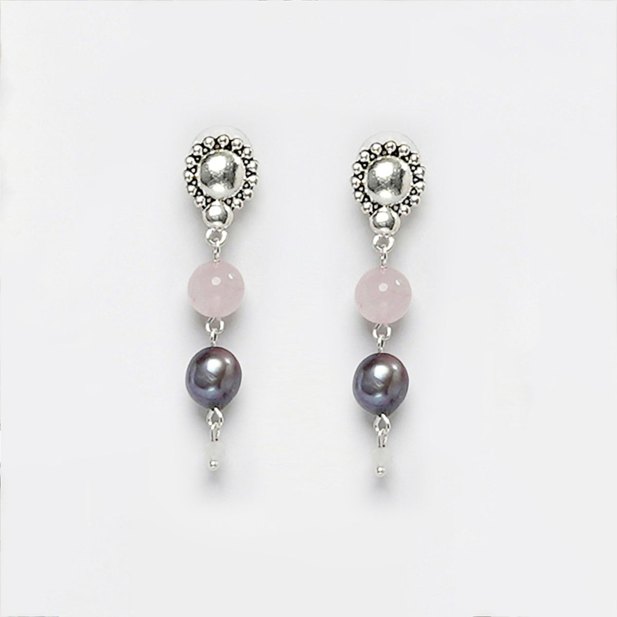 EYKAA ROSE QUARTZ, JADE, AND FRESH WATER PEARL EARRINGS