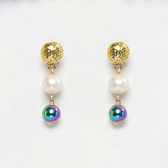 EYKAA RAINBOW HEMATITE AND FRESH WATER PEARL EARRINGS