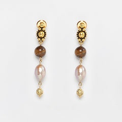 EYKAA FRESHWATER PEARL AND TIGER EYE EARRINGS