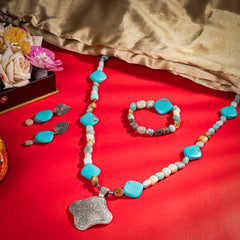 Eykaa Radiant Charm: Amazonite, Tumble Stones, & Firoza Necklace With Earrings Set