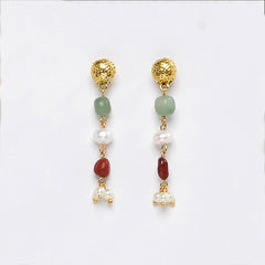 EYKAA GREEN AVENTURINE, GOLDEN HEMATITE WITH GOLDEN CHARMS AND SHELL PEARLS EARRINGS