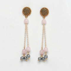 EYKAA ROSE QUARTZ AND SHELL PEARL EARRINGS