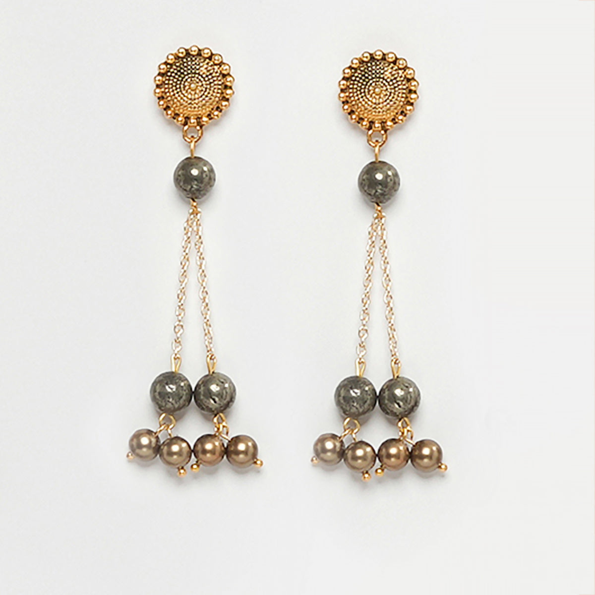 EYKAA PYRITE AND SHELL PEARL EARRINGS