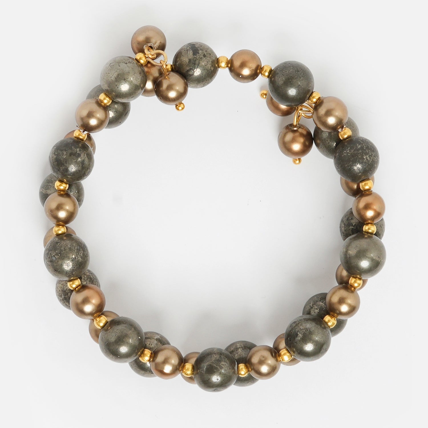 Eykaa Pyrite With Shell Pearls And Shell  Bracelet On A White Background.