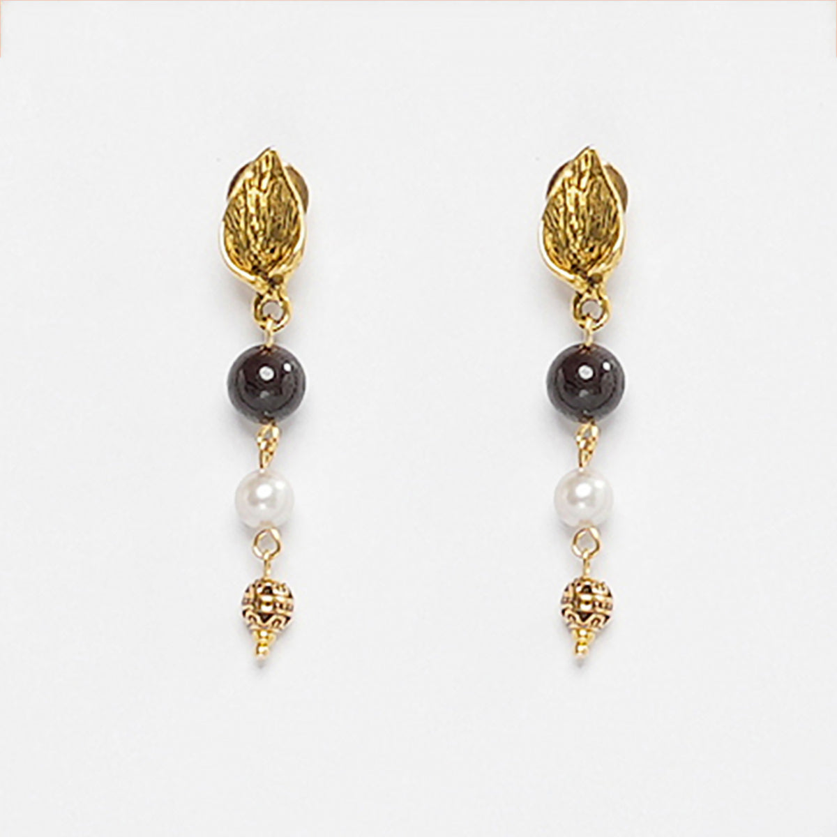 EYKAA GARNET WITH FRESH WATER PEARL AND SHELL PEARLS EARRINGS