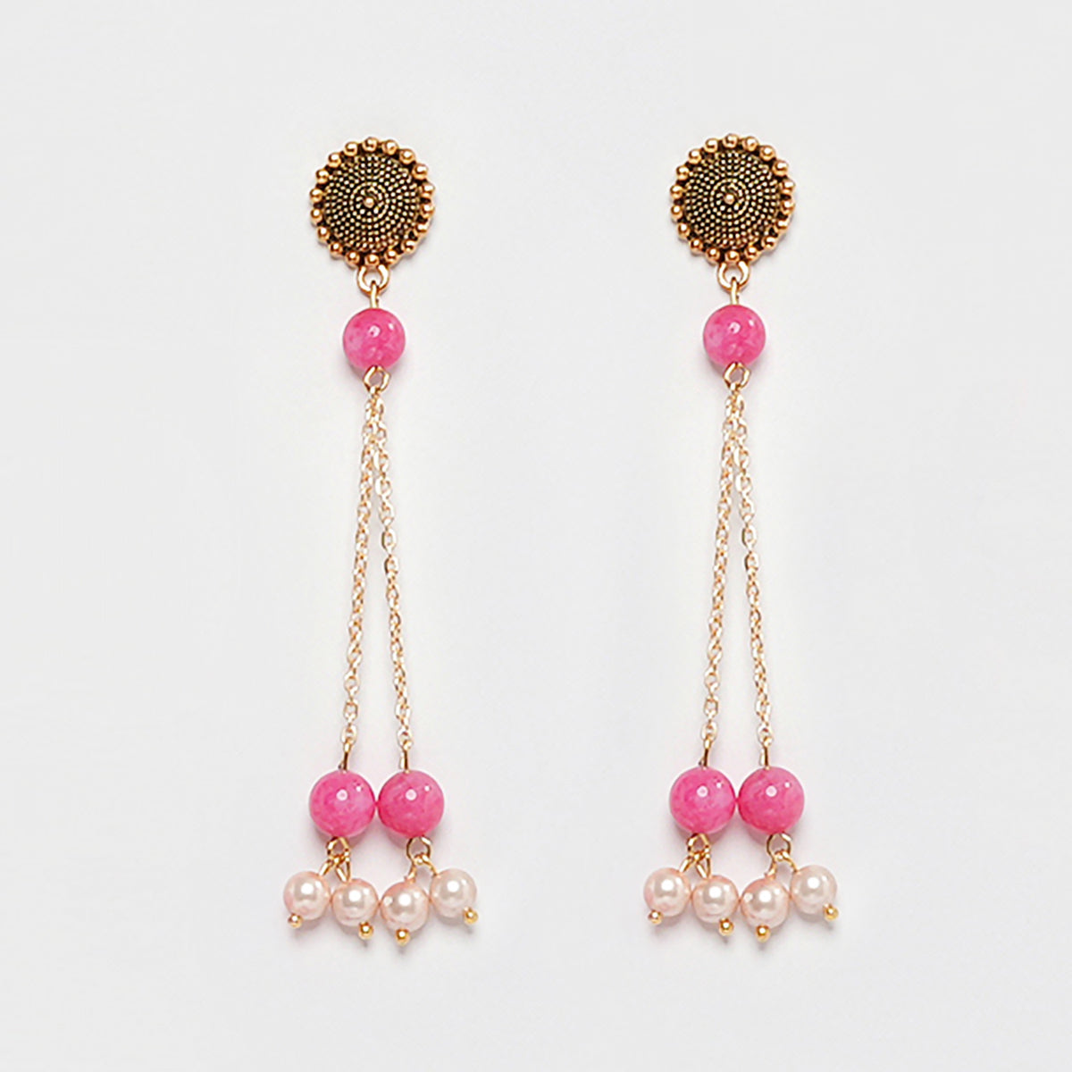 EYKAA PINK JADE AND SHELL PEARL EARRINGS