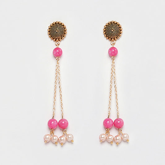 EYKAA PINK JADE AND SHELL PEARL EARRINGS