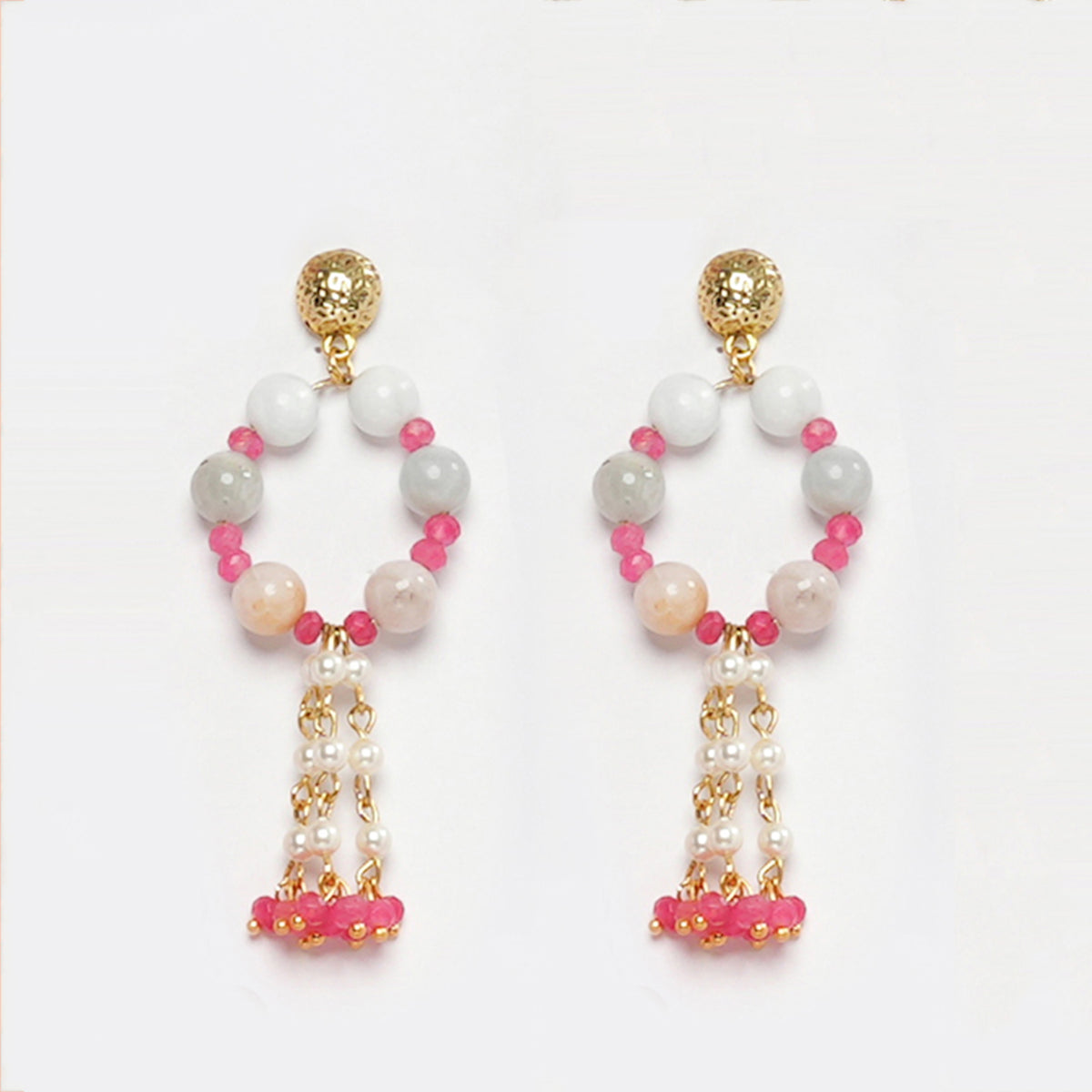 EYKAA MORGONITE, JADE AND SHELL PEARL EARRINGS