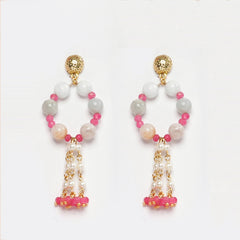 EYKAA MORGONITE, JADE AND SHELL PEARL EARRINGS