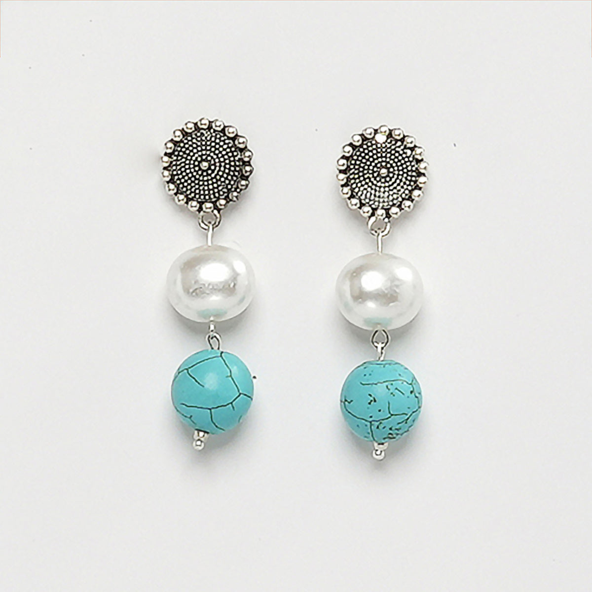 EYKAA FIROZA AND KOREAN PEARL BALLS EARRINGS