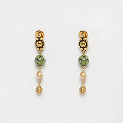 EYKAA GREEN DALMATIAN AND FRESH WATER PEARL EARRINGS