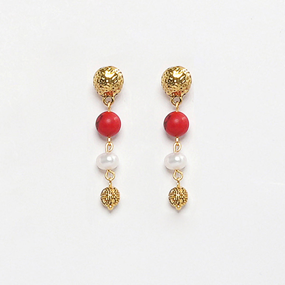 EYKAA RED HOWLITE AND FRESH WATER PEARL EARRINGS